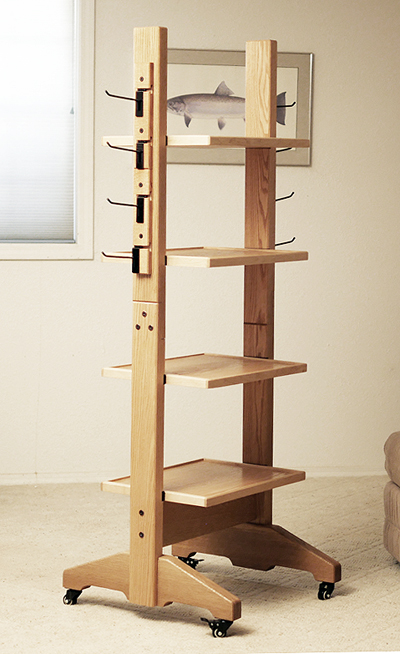 Red Oak 4 Shelf Rack w Peg Hooks